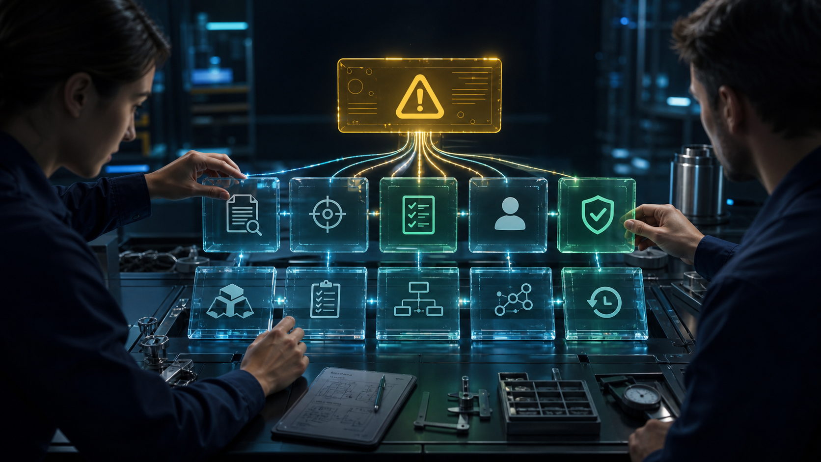 Two operators transform a vague cleanup finding into physical modules for evidence, exact target, rule, owner, approval, tests, dependencies, and rollback.